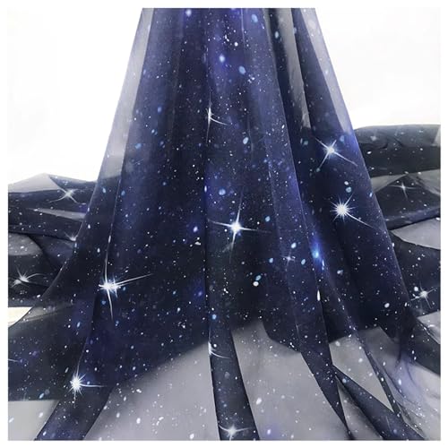 Chiffon Stoff Sternenhimmel Drucken Tencel Tüllstoff Dekostoff 150cm Breit für Kleidung Dekorieren Basteln Bekleidung(Size:1.5x2m,Color:Blau) von SSWZHANG