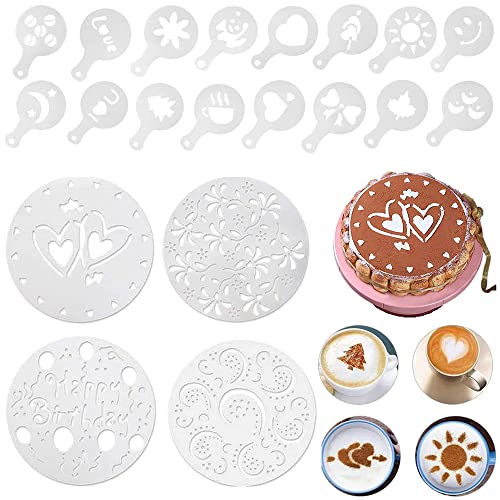 20 Stück Blume Herz Spray Schablonen,Kuchendekoschablonen Set Kaffee Cappuccino Schablonen Kuchen Schablone,für DIY Zuckerpulver Sieb Gebäck Spray Backwerkzeuge von SSyang