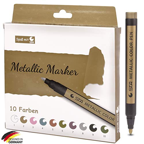 Metallic Marker Stifte Set, 10 Farben Metallic Farbstifte für Fotoalbum DIY Gästebuch Steine Hochzeit Glas Schwarz Papier Keramik Holz Leinwand Scrapbooking von STA