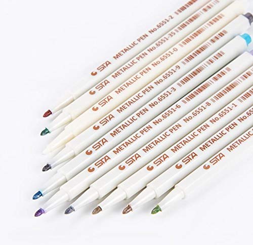 Metallic Stifte Set Rundspitze Fineliner, 10 Metallische Farben Color Metallic Marker Pens DIY Fotoalbum Gästebuch Hochzeit Steine Glas Schwarze Seiten Keramik Holz Leinwand Acrylfarben Handlettering von STA