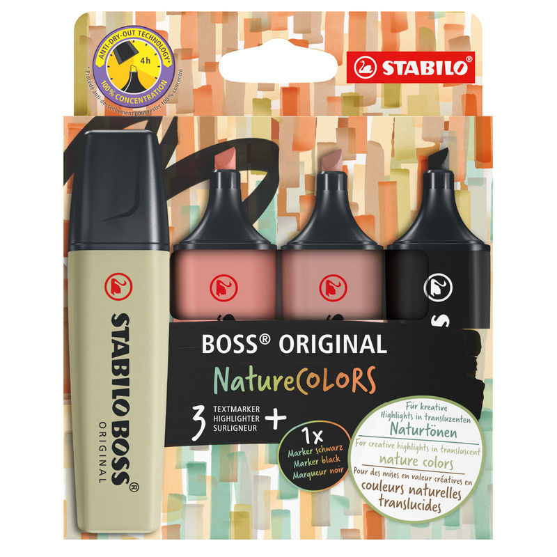 Textmarker Stabilo® Boss Orig. Naturecolors 4Er-Pack In Grün/Siena/Umbra/Schwarz von STABILO®