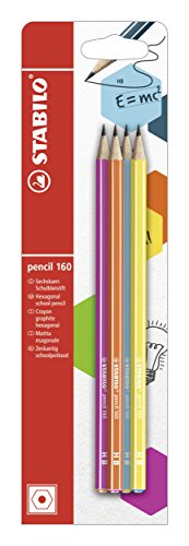 Bleistift - STABILO pencil 160 in pink, blau, orange, gelb - 4er Pack - Härtegrad HB von STABILO
