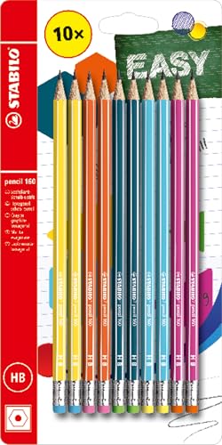 Bleistift mit Radierer - STABILO pencil 160 in 2x gelb, orange, blau, petrol, pink - 10er Pack - Härtegrad HB von STABILO