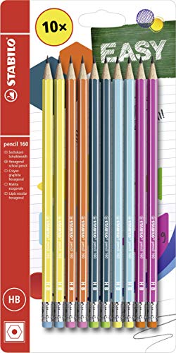Bleistift mit Radierer - STABILO pencil 160 in 2x gelb, orange, blau, petrol, pink - 10er Pack - Härtegrad HB von STABILO