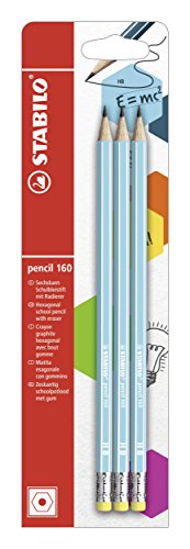 Bleistift mit Radierer - STABILO pencil 160 in blau - 3er Pack - Härtegrad HB von STABILO