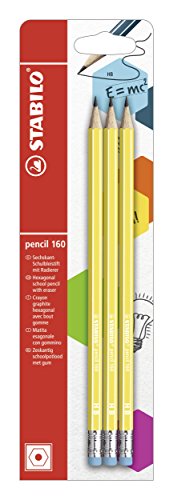 STABILO - Bleistift mit Radiergummi - pencil 160 in gelb - 3er Pack - Härtegrad HB von STABILO