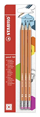 Bleistift mit Radierer - STABILO pencil 160 in orange - 3er Pack - Härtegrad HB von STABILO