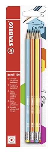 STABILO - Bleistift mit Radiergummi - pencil 160 in petrol (2x), gelb, orange, blau, pink - 6er Pack - Härtegrad HB von STABILO