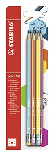 Bleistift mit Radierer - STABILO pencil 160 in petrol (2x), gelb, orange, blau, pink - 6er Pack - Härtegrad HB von STABILO