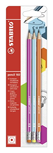 Bleistift mit Radiergummi - STABILO pencil 160 in pink, blau, orange - 3er Pack - Härtegrad HB von STABILO