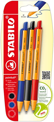 Druck-Kugelschreiber - STABILO pointball - 3er Pack - blau, schwarz, rot von STABILO