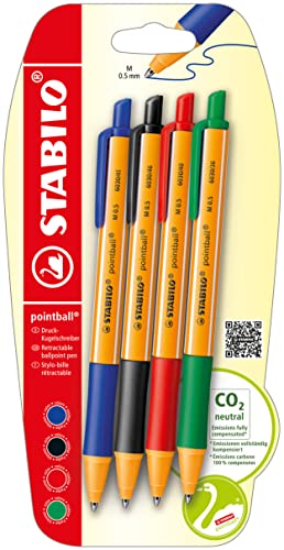 Druck-Kugelschreiber - STABILO pointball - 4er Pack - blau, schwarz, rot, grün von STABILO