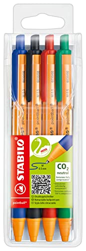 Druck-Kugelschreiber - STABILO pointball - 4er Pack - blau, schwarz, rot, grün von STABILO