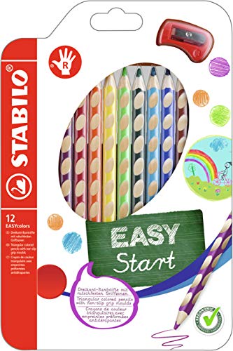 Ergonomischer Buntstift für Rechtshänder - STABILO EASYcolors - 12er Pack mit Spitzer - mit 12 verschiedenen Farben von STABILO