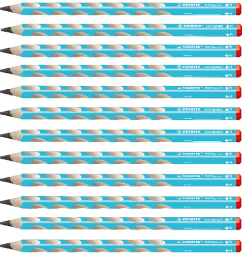 STABILO - Ergonomischer Dreikant-Bleistift für Rechtshänder - EASYgraph in blau - 12er Pack - Härtegrad HB von STABILO