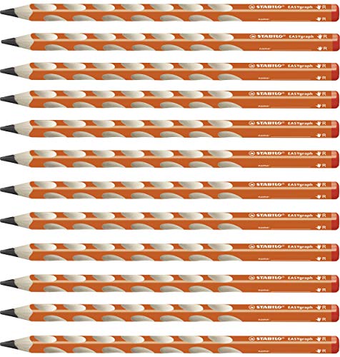 STABILO - Ergonomischer Dreikant-Bleistift für Rechtshänder - EASYgraph in orange - 12er Pack - Härtegrad HB von STABILO