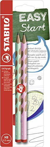 Ergonomischer Dreikant-Bleistift für Rechtshänder - STABILO EASYgraph in pastellgrün und pastellpink - 2er Pack - Härtegrad HB von STABILO