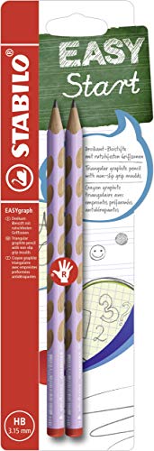 STABILO - Ergonomischer Dreikant-Bleistift für Rechtshänder - EASYgraph in pastelllila - 2er Pack - Härtegrad HB von STABILO