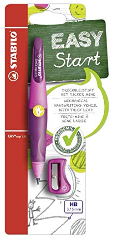 STABILO - Ergonomischer Druck-Bleistift für Linkshänder - EASYergo 3.15 in pink/lila - Einzelstift - inklusive 1 dicken Mine - Härtegrad HB & Spitzer von STABILO