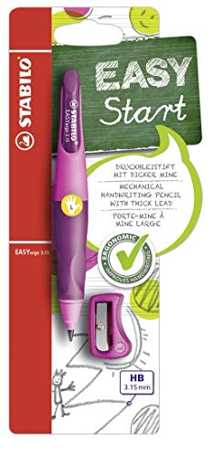 Ergonomischer Druck-Bleistift für Linkshänder - STABILO EASYergo 3.15 in pink/lila - inkl. 1 dicken Mine - Härtegrad HB & Spitzer von STABILO