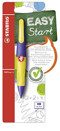 Ergonomischer Druck-Bleistift für Rechtshänder - STABILO EASYergo 1.4 in violett/neongelb - inklusive 3 dünner Minen - Härtegrad HB von STABILO
