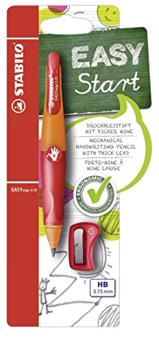 Ergonomischer Druck-Bleistift für Rechtshänder - STABILO EASYergo 3.15 in orange/rot - inklusive 1 dicken Mine - Härtegrad HB & Spitzer von STABILO