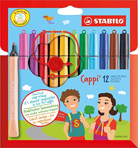 Filzstift mit Kappenring - STABILO Cappi - 12er Pack - mit 12 verschiedenen Farben von STABILO