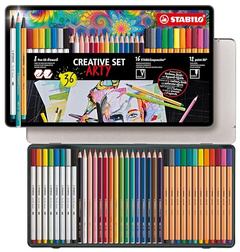 STABILO - Stifte-Set - Creative Set - ARTY - 36er Metalletui - Premium-Filzstifte mit Pinselspitze, Aquarell-Buntstifte & Fineliner STABILO - Stifte-Set - Creative Set - ARTY - 36er Metalletui - Premium-Filzstifte mit Pinselspitze, Aquarell-Buntstifte & Fineliner von STABILO