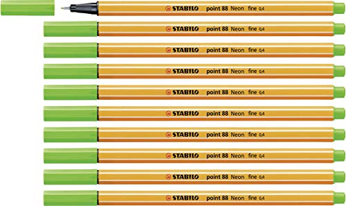 Fineliner - STABILO point 88 - 10er Pack - Neonfarbe, leuchtfarbengrün von STABILO