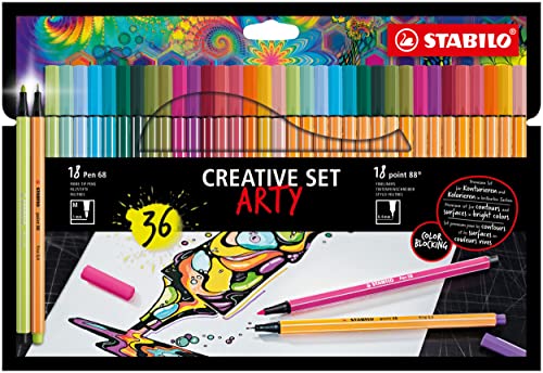 Fineliner & Premium-Filzstifte - STABILO point 88 & Pen 68 - ARTY - 36er Pack - 17x point 88 in 17 Farben, 19x Pen 68 in 19 Farben von STABILO