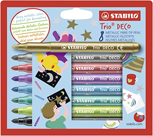 Metallic-Filzstift mit robuster XL-Spitze - STABILO Trio DECO - 8er Pack - mit 8 verschiedenen Farben von STABILO