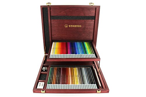 Pastellkreidestift - STABILO CarbOthello - 60er Holzkoffer mit Spitzer und Radierer - mit 60 verschiedenen Farben von STABILO