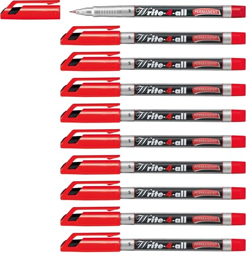 Permanent-Marker - STABILO Write-4-all - superfein - 10er Pack - rot von STABILO