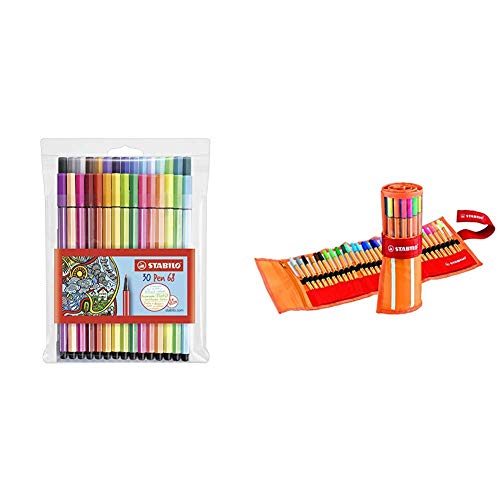 Stifte-Set STABILO Premium-Filzstift - Pen 68 - 30er Pack & Fineliner - point 88 - 30er Rollerset von STABILO