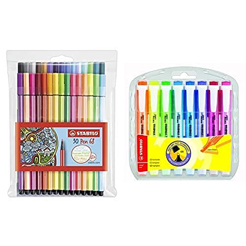 Premium-Filzstift - STABILO Pen 68 - 30er Pack - mit verschiedenen Farben inklusive 6 Neonfarben und Textmarker - STABILO swing cool - 8er Pack - mit 8 verschiedenen Farben von STABILO