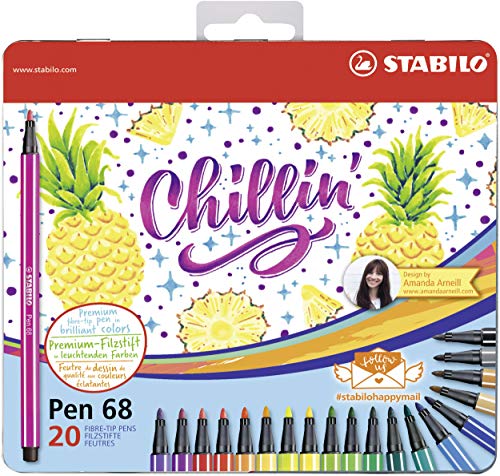 Premium-Filzstift - STABILO Pen 68 - Ananas Edition - 20er Metalletui mit Hängelasche - mit 20 verschiedenen Farben von STABILO