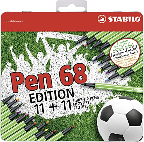 Premium-Filzstift - STABILO Pen 68 Fußball Edition - 22er Metalletui - mit 22 verschiedenen Farben von STABILO