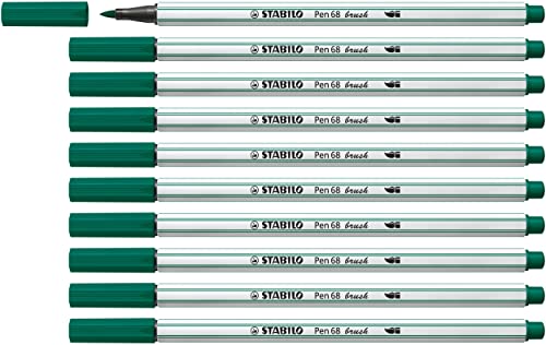 Premium-Filzstift mit Pinselspitze für variable Strichstärken - STABILO Pen 68 brush - 10er Pack - blaugrün von STABILO