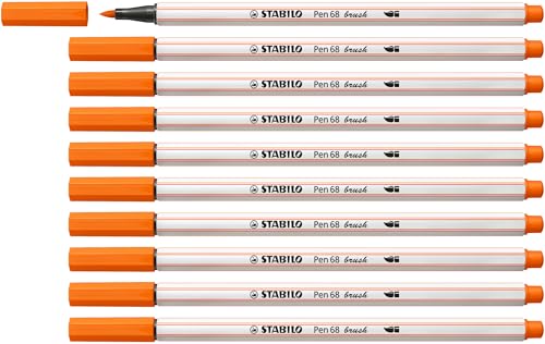 Premium-Filzstift mit Pinselspitze für variable Strichstärken - STABILO Pen 68 brush - 10er Pack - gelbrot von STABILO