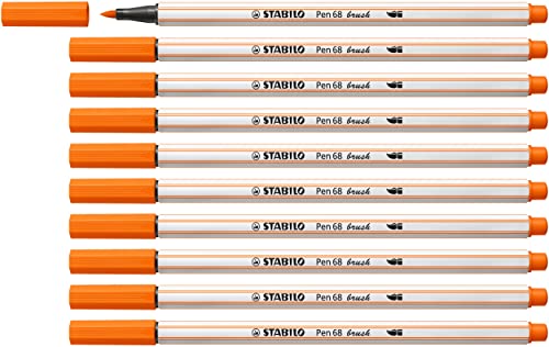 Premium-Filzstift mit Pinselspitze für variable Strichstärken - STABILO Pen 68 brush - 10er Pack - gelbrot von STABILO