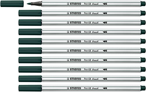 Premium-Filzstift mit Pinselspitze für variable Strichstärken - STABILO Pen 68 brush - 10er Pack - grünerde von STABILO
