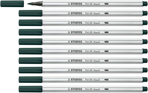 STABILO - Premium-Filzstift mit Pinselspitze für variable Strichstärken - Pen 68 brush - 10er Pack - grünerde von STABILO