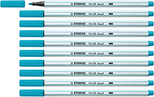 Premium-Filzstift mit Pinselspitze für variable Strichstärken - STABILO Pen 68 brush - 10er Pack - hellblau von STABILO