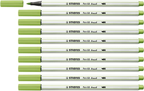 Premium-Filzstift mit Pinselspitze für variable Strichstärken - STABILO Pen 68 brush - 10er Pack - pistazie von STABILO