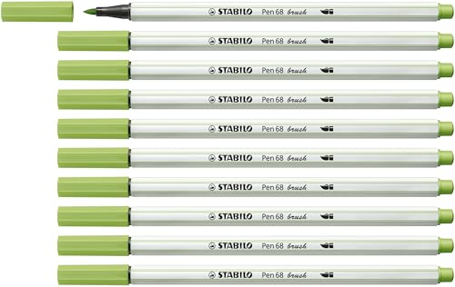 Premium-Filzstift mit Pinselspitze für variable Strichstärken - STABILO Pen 68 brush - 10er Pack - pistazie von STABILO