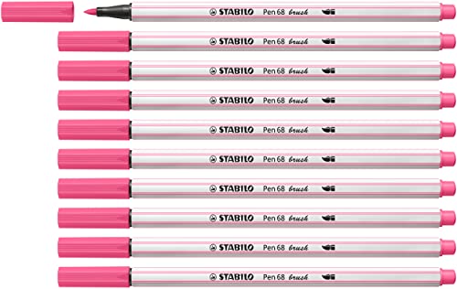 Premium-Filzstift mit Pinselspitze für variable Strichstärken - STABILO Pen 68 brush - 10er Pack - rosa von STABILO