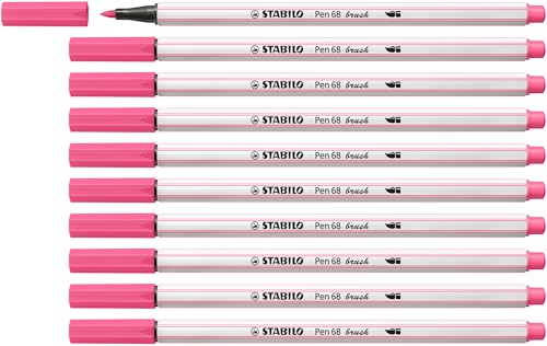 Premium-Filzstift mit Pinselspitze für variable Strichstärken - STABILO Pen 68 brush - 10er Pack - rosa von STABILO