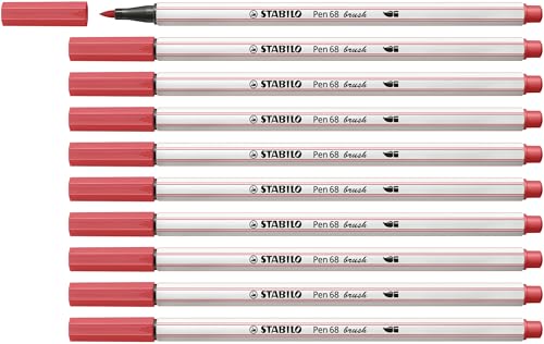 Premium-Filzstift mit Pinselspitze für variable Strichstärken - STABILO Pen 68 brush - 10er Pack - rostrot von STABILO