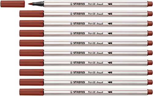 Premium-Filzstift mit Pinselspitze für variable Strichstärken - STABILO Pen 68 brush - 10er Pack - siena von STABILO