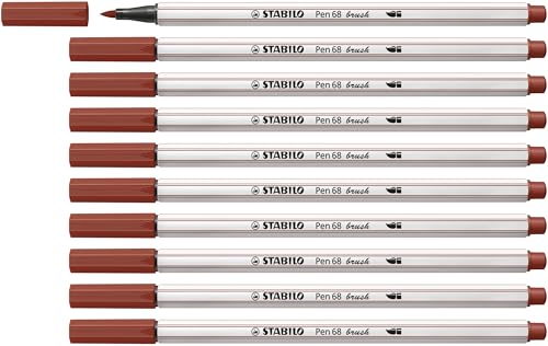 Premium-Filzstift mit Pinselspitze für variable Strichstärken - STABILO Pen 68 brush - 10er Pack - siena von STABILO